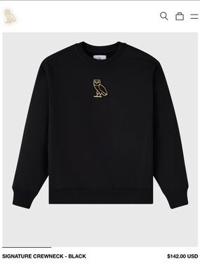 OVO Black Crewneck Sweatshirt with Gold Owl Embroidery